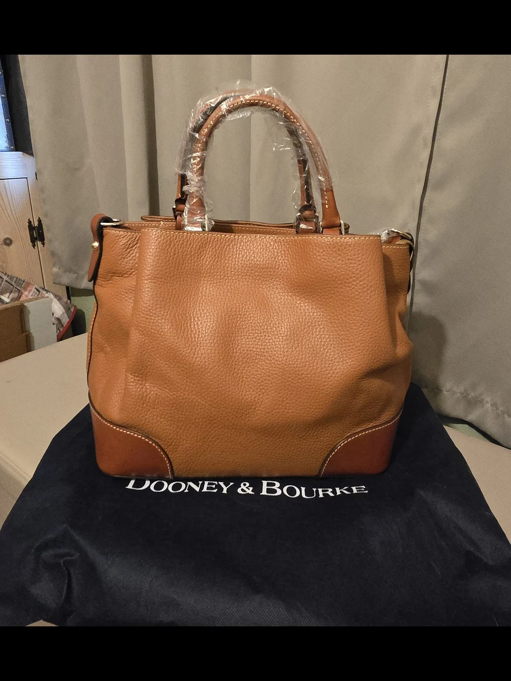Dooney & Bourke Tan Pebble Leather Shoulder Tote with Wristlet